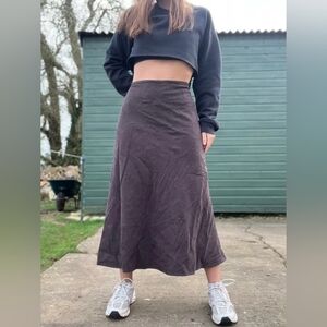 Womens Chocolate Brown A-Line Midi Skirt